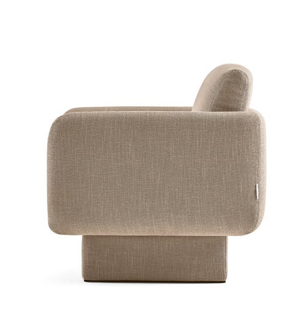 Plush Upholstered Swivel Armchair Beige Fabric Modern Compact Accent Chair