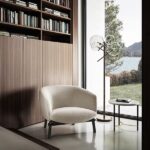 Curved Upholstered Swivel Armchair Linen Fabric Modern Comfortable Accent Chair