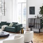 Curved Upholstered Swivel Armchair Linen Fabric Modern Comfortable Accent Chair