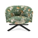 Curved Upholstered Swivel Armchair Linen Fabric Modern Comfortable Accent Chair