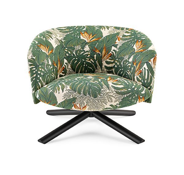 Curved Upholstered Swivel Armchair Linen Fabric Modern Comfortable Accent Chair