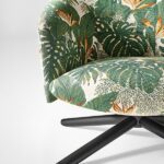 Curved Upholstered Swivel Armchair Linen Fabric Modern Comfortable Accent Chair