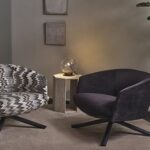 Curved Upholstered Swivel Armchair Linen Fabric Modern Comfortable Accent Chair