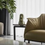 Armchair Upholstered in Brown Leather with Steel Frame in Gunmetal Grey Finish