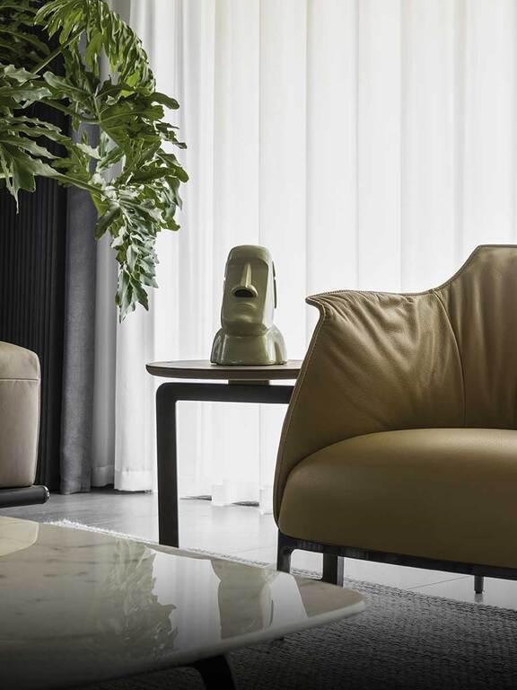 Armchair Upholstered in Brown Leather with Steel Frame in Gunmetal Grey Finish