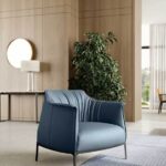 Armchair Upholstered in Brown Leather with Steel Frame in Gunmetal Grey Finish