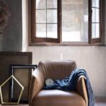 Armchair Upholstered in Brown Leather with Steel Frame in Gunmetal Grey Finish