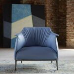 Armchair Upholstered in Brown Leather with Steel Frame in Gunmetal Grey Finish