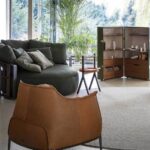 Armchair Upholstered in Brown Leather with Steel Frame in Gunmetal Grey Finish