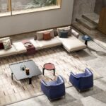 Armchair Upholstered in Brown Leather with Steel Frame in Gunmetal Grey Finish