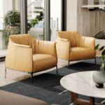 Armchair Upholstered in Brown Leather with Steel Frame in Gunmetal Grey Finish