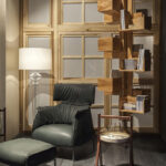 Natural Full Grain Aniline Leather Developing Patina Blue Armchair with footrest