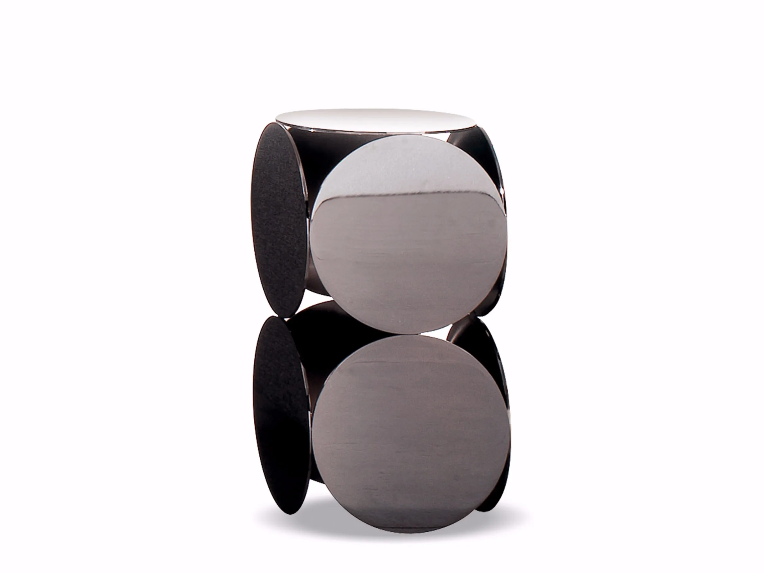 Gold-Toned Geometric Side Table with Double-Circle Design & Polished Finish
