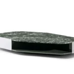 Verde Lepanto marble and stainless steel coffee table with storage space