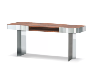 Contemporary Walnut Console Table Polished Metal Frame Accent Table