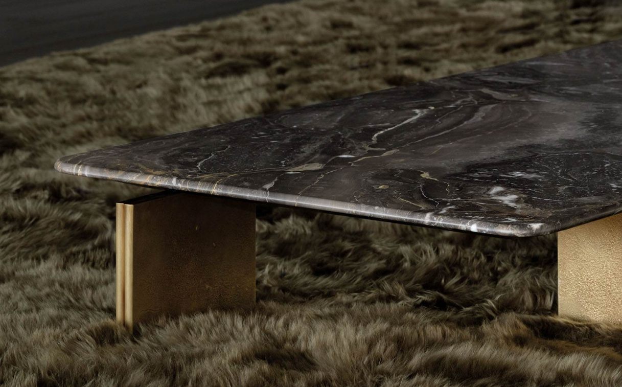 Elegant Rectangular Coffee Table Marble Top Brass Base