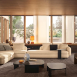 Modern Black Marble Coffee Table Set Asymmetric Metal Base