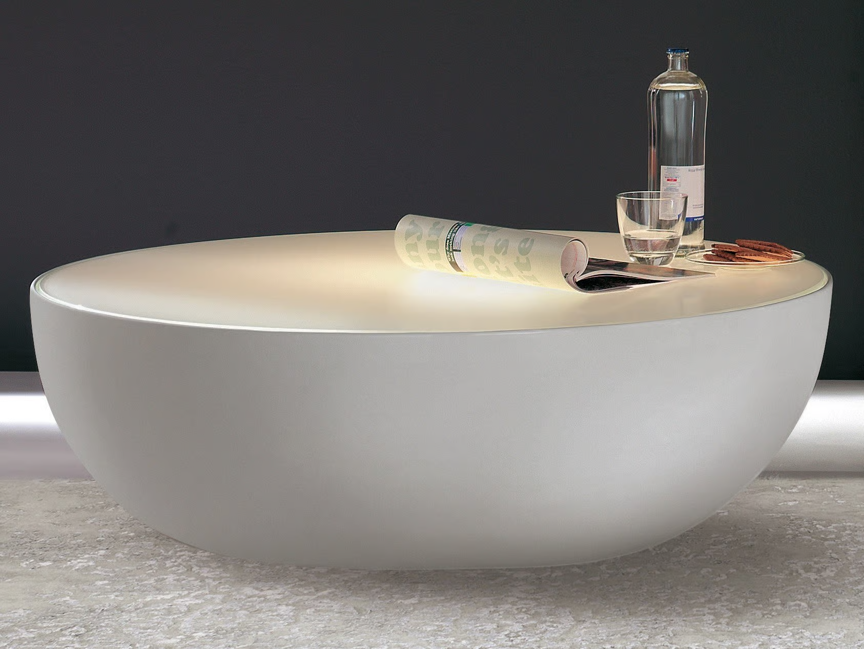 Marble Top Round White Bowl Coffee Table Modern Minimalist