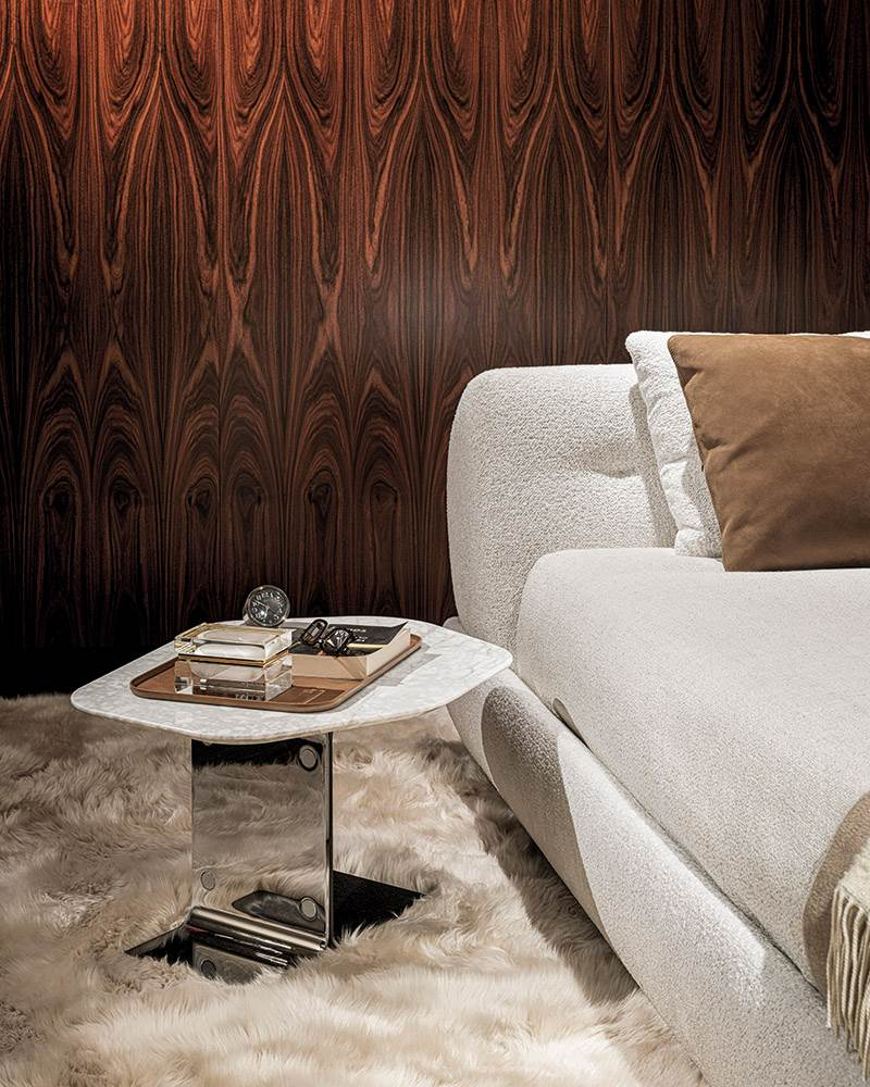 Hexagonal Nero Marquina marble ash and chrome plated side table