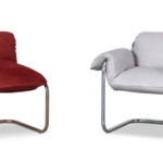 Light Gray Leather Accent Chair with Curved Chrome Metal Frame