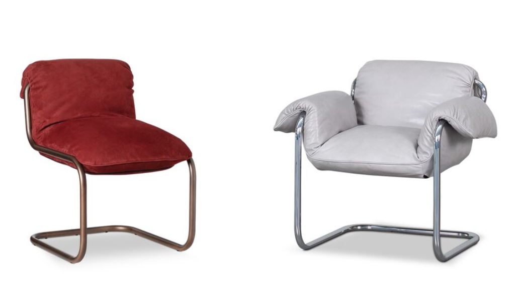 Light Gray Leather Accent Chair with Curved Chrome Metal Frame