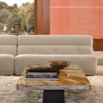 Beige Travertine Coffee Table Minimalist Metal Legs