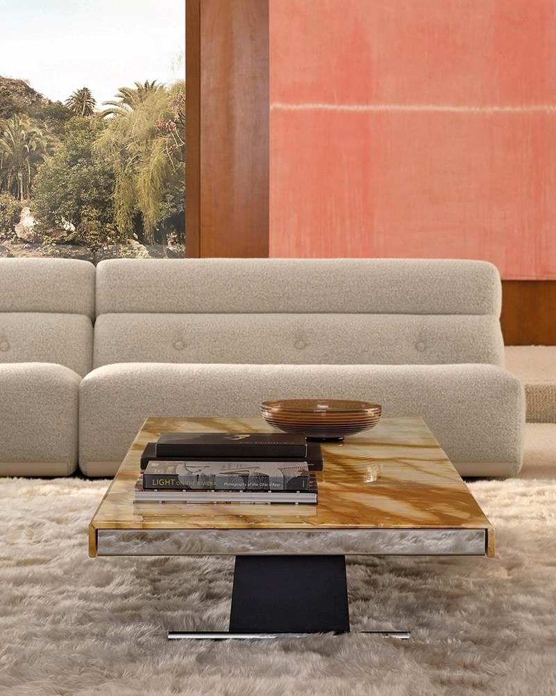 Beige Travertine Coffee Table Minimalist Metal Legs