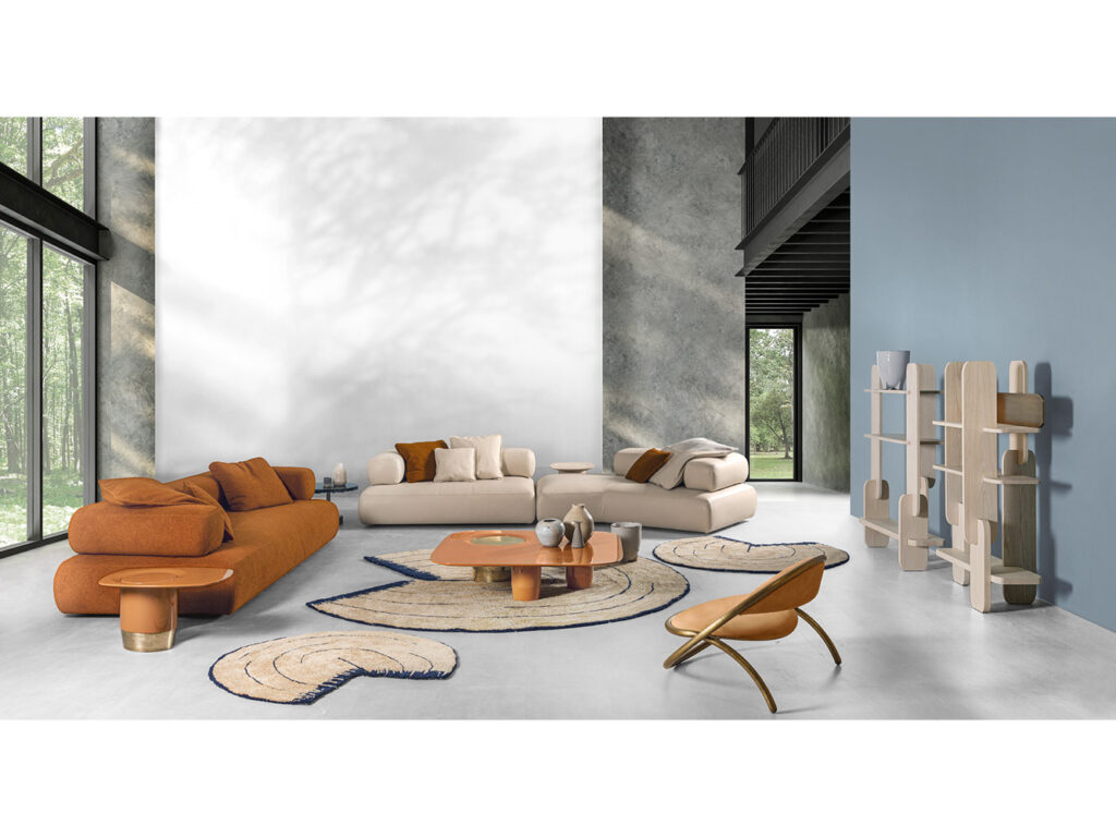 Curved Armrest Sofa Plush Layered Cushions Generous Seating Cozy Lounge