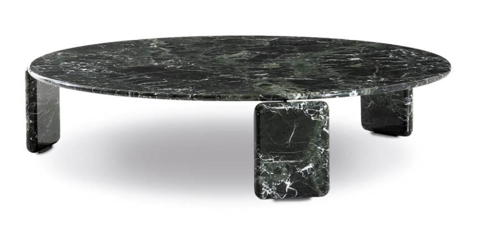 Green Marble Round Coffee Table with Block Marble Legs