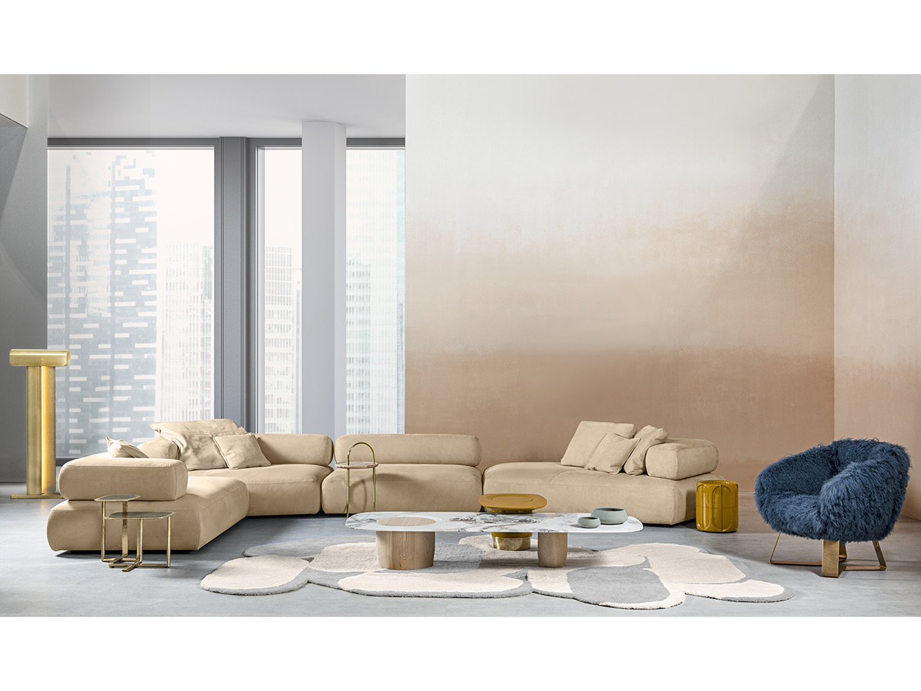 Curved Armrest Sofa Plush Layered Cushions Generous Seating Cozy Lounge