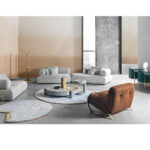 Curved Armrest Sofa Plush Layered Cushions Generous Seating Cozy Lounge