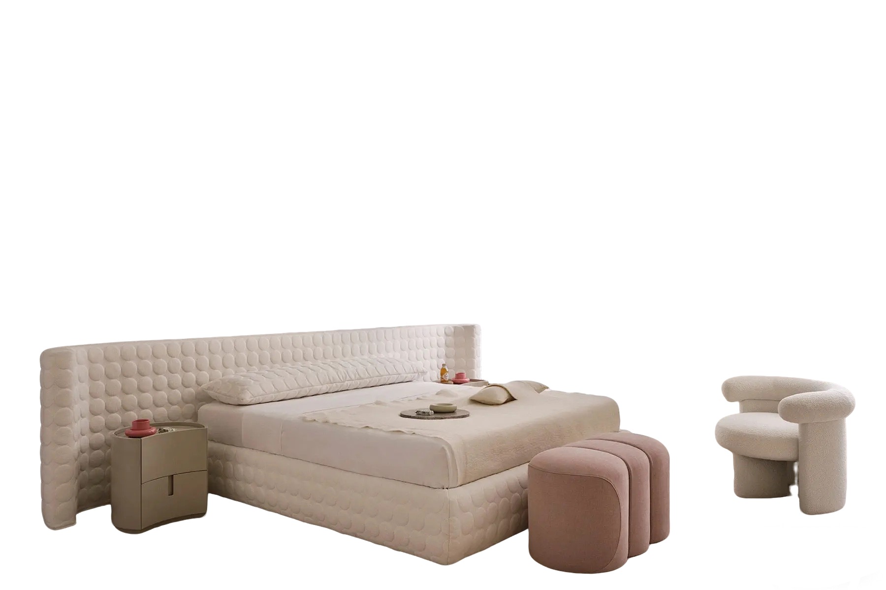 Bubble Tufted White Upholstered Platform Bed Modern