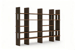 Contemporary Walnut Bookcase Modular Geometric Open Shelving Unit