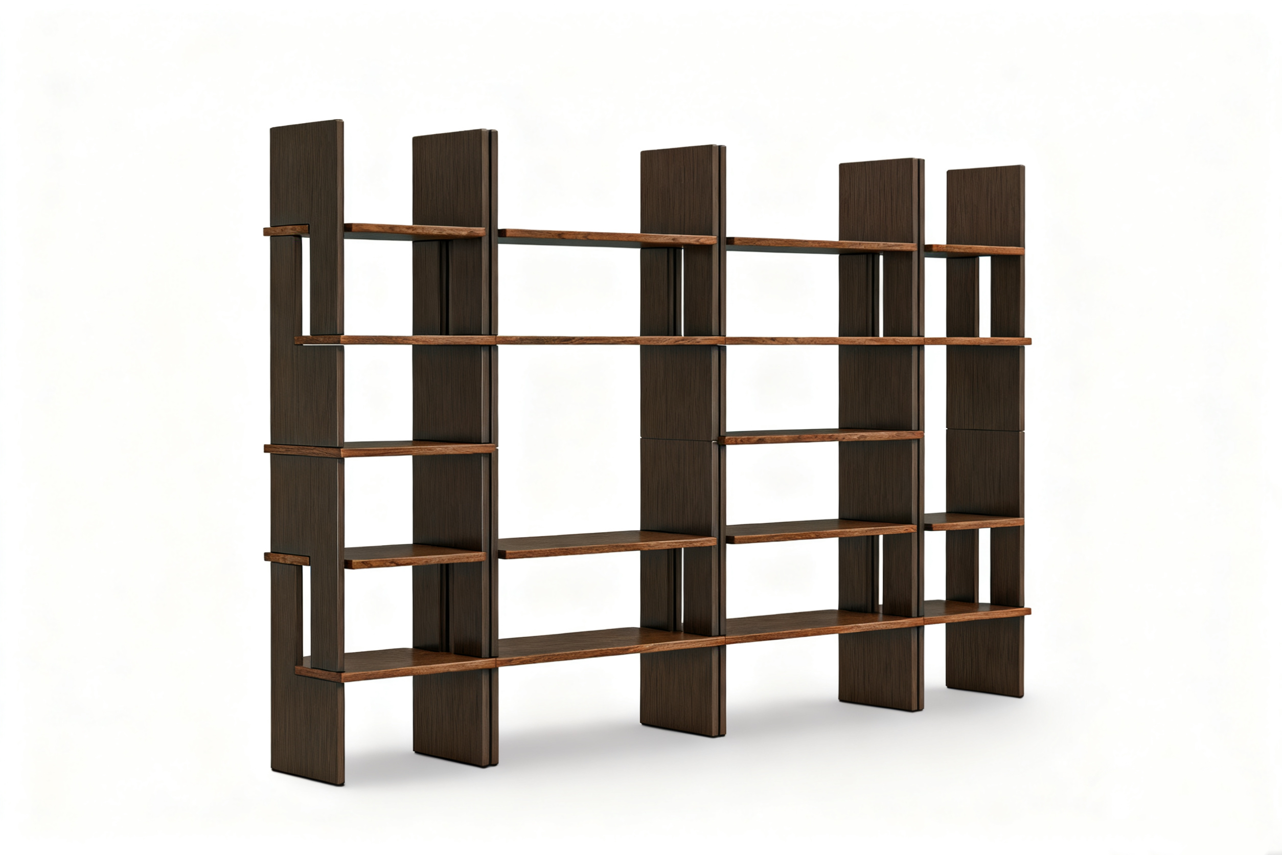 Contemporary Walnut Bookcase Modular Geometric Open Shelving Unit