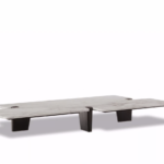 Marble Irregular Coffee Table with Geometric Metal Support Base