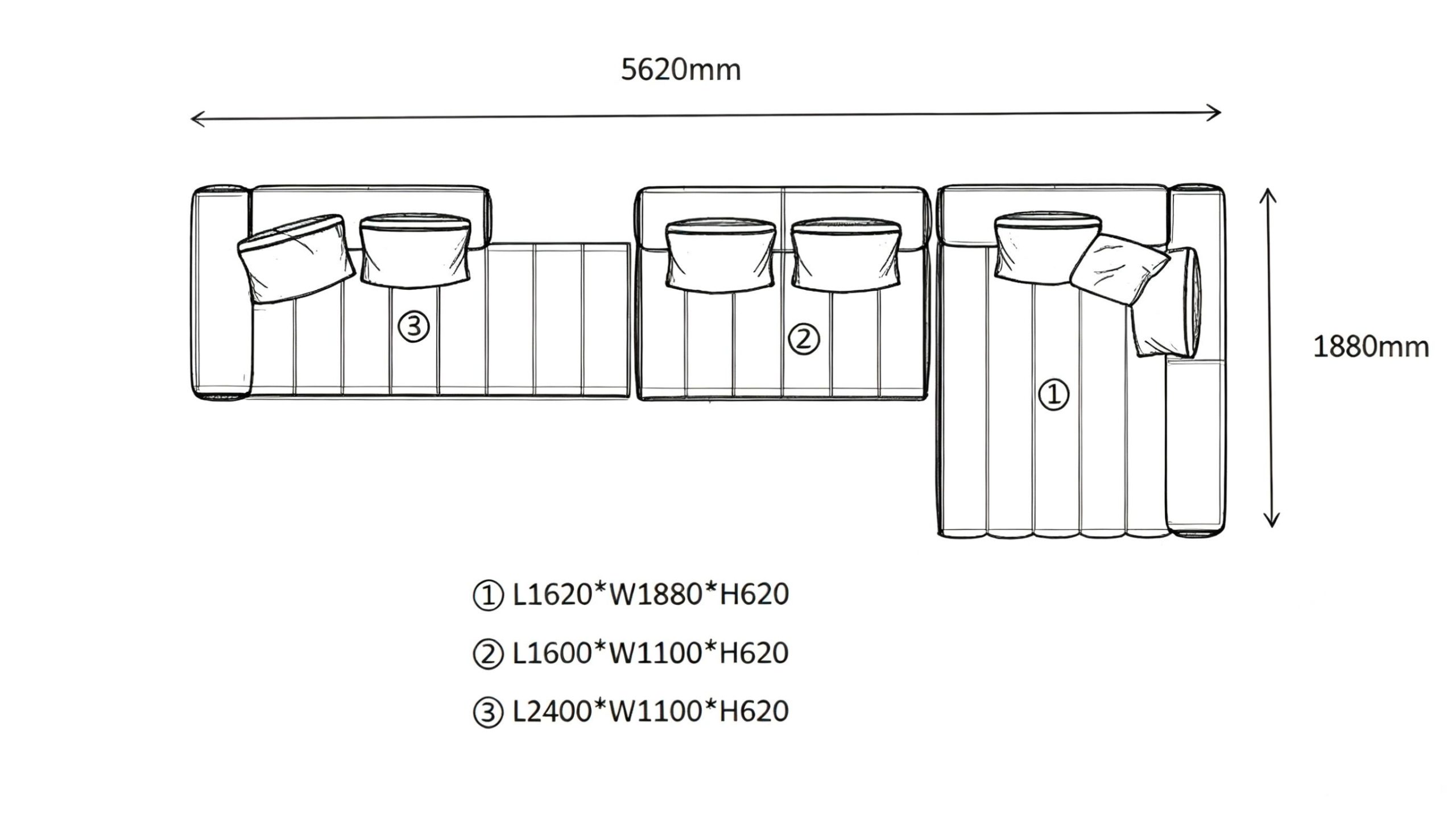 L-Shaped Sectional Sofa B(8 seaters)