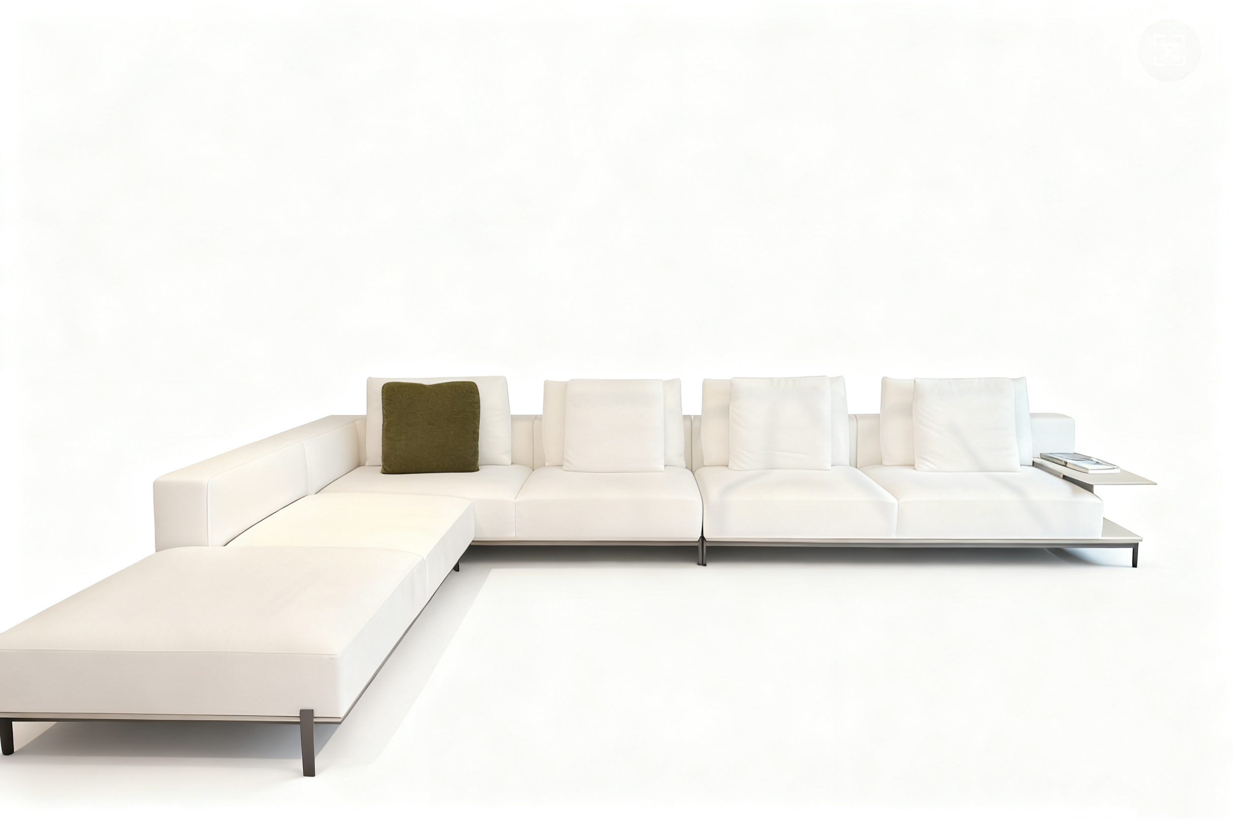 Sculptural Curved Sofa with Leather-Wrapped Base and Contrast Stitch Detailing