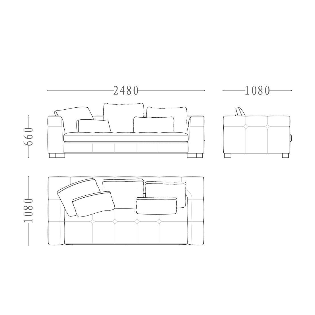 Three-Seater Straight-Line with Double Armrests
