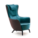 Blue Lounge Chair with Solid Wood Base Premium Leather Upholstery and Adjustable Headrest