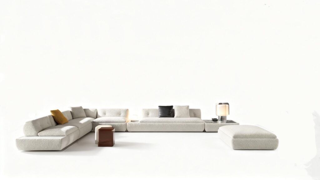 Marble Tabletops and Bronze Metal Base Modular Sofa