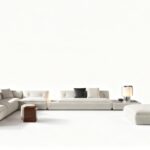 Marble Tabletops and Bronze Metal Base Modular Sofa
