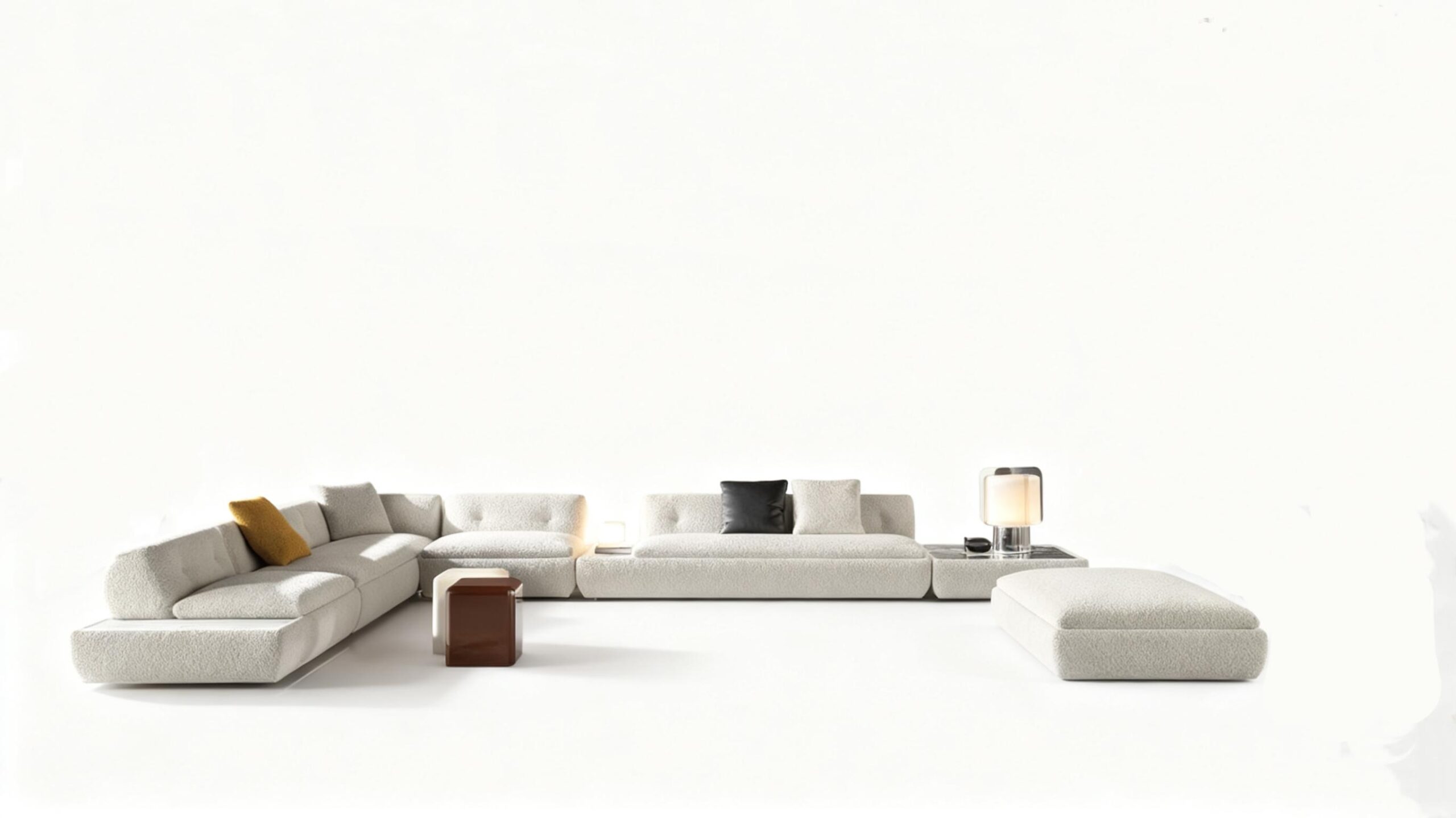 Marble Tabletops and Bronze Metal Base Modular Sofa