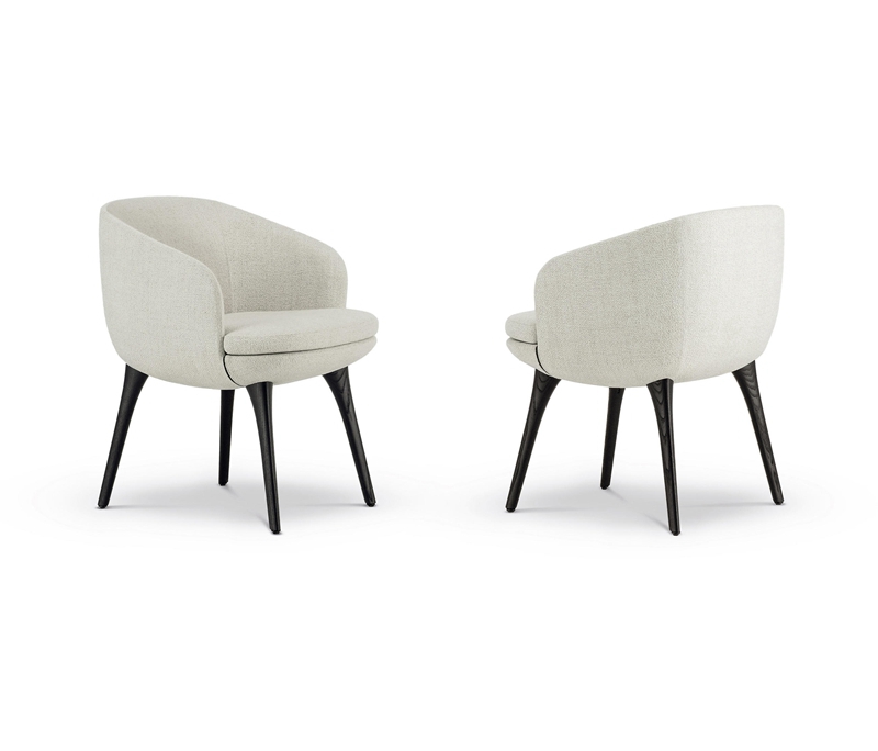 Boucle Upholstered Dining Chair with Black Tapered Legs