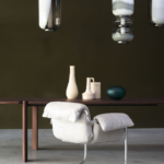 Light Gray Leather Accent Chair with Curved Chrome Metal Frame