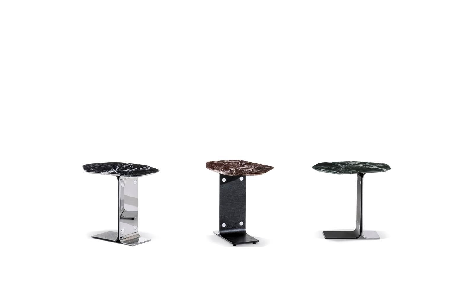 Hexagonal Nero Marquina marble ash and chrome plated side table