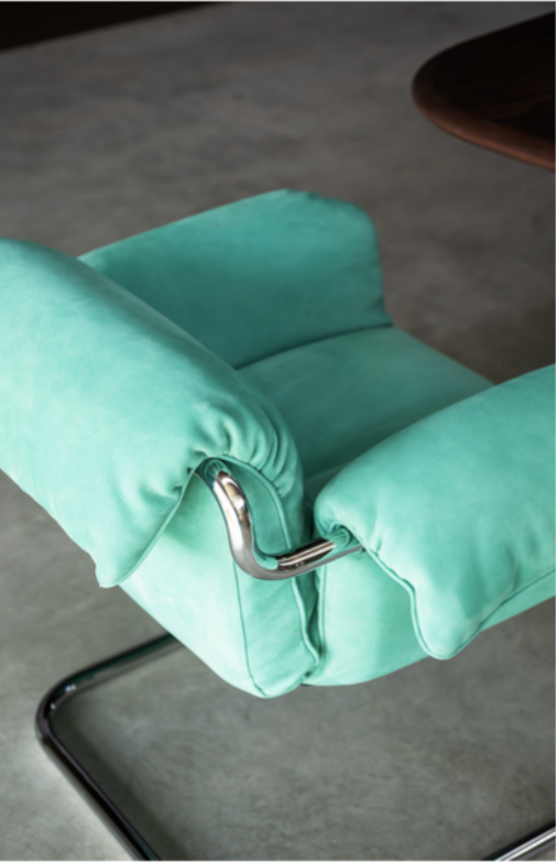 Light Gray Leather Accent Chair with Curved Chrome Metal Frame