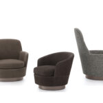 Luxury Swivel Brown Armchair with Goose Down Cushions and Bronze Metal Base