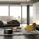 Boucle Upholstered Dining Chair with Black Tapered Legs