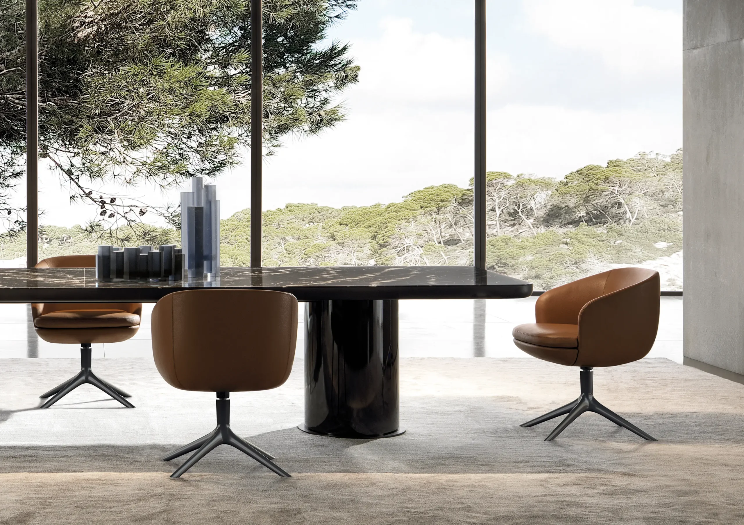 Boucle Upholstered Dining Chair with Black Tapered Legs