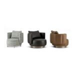 Swivel Leather Black armchair with Slim Metal Base